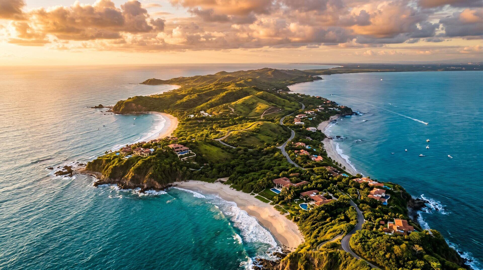 Vista aerea de Punta de Mita al atardecer